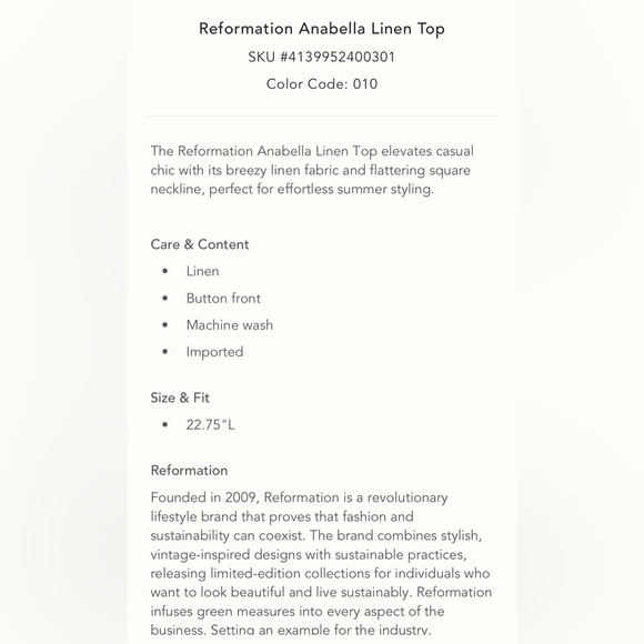 Reformation NWT Anabella Linen Top - Picture 5 of 7